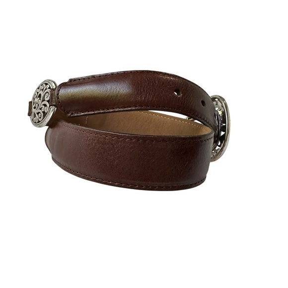 Genuine Vintage BRIGHTON Brown Leather With Etched Metal Concho Belt Size 32 main image 9